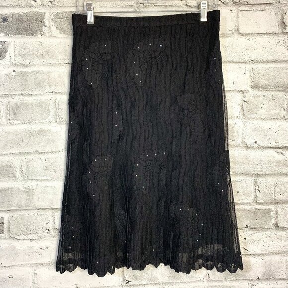 Joseph Ribkoff Vintage Union Made Floral Sheer Mesh Rhinestone Embellished Skirt - Picture 1 of 12